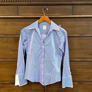 Brooks Brothers fitted button up blouse blue pinstripe